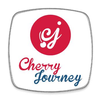 Cherry Journey Kirschen Logo Design - Viereckiger Kühlschrankmagnet - Weiß - Vorne