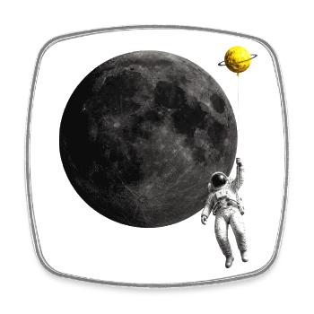 Astronaut and Moon Balloon - Viereckiger Kühlschrankmagnet - Weiß - Vorne