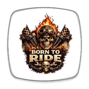 Born to Ride Skull Moto Flame - Square fridge magnet - white - Front