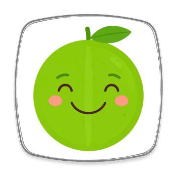Green Kawaii Apple – Sweet Fruit Cartoon Graphic - Square fridge magnet - white - Front