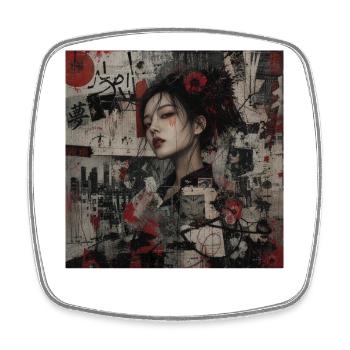 Japanische Kunst Collage Street Art Motiv - Viereckiger Kühlschrankmagnet - Weiß - Vorne