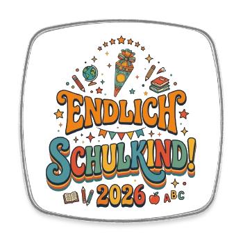 Endlich Schulkind 2026 - Retro Design - Viereckiger Kühlschrankmagnet - Weiß - Vorne