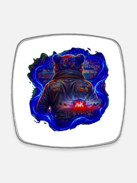 Neon Bear Concert Style Jacket - Square fridge magnet - white