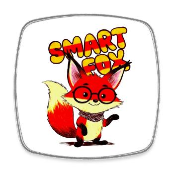 Lunettes de dessin animé Renard Intelligent - Magnet carré - blanc - Devant