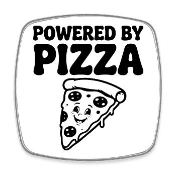 Powered by Pizza Lustiger Pizza Spruch - Viereckiger Kühlschrankmagnet - Weiß - Vorne
