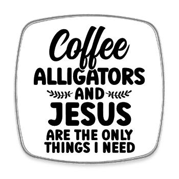 Coffee Alligators And Jesus - Viereckiger Kühlschrankmagnet - Weiß - Vorne