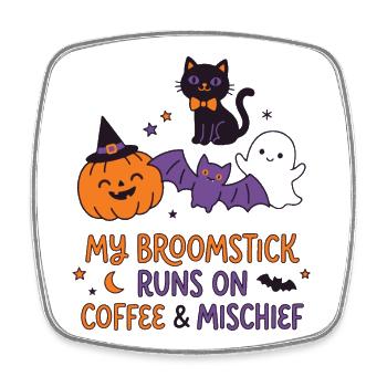 Mein Besen läuft auf Kaffee – lustiges Halloween - Viereckiger Kühlschrankmagnet - Weiß - Vorne