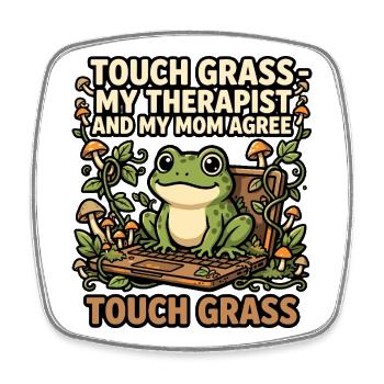 Touch Grass Frosch Computer Humor - Viereckiger Kühlschrankmagnet - Weiß - Vorne