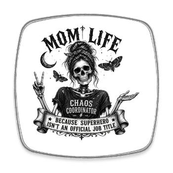 Mom Life Chaos Coordinator Vintage Skull Gothic - Viereckiger Kühlschrankmagnet - Weiß - Vorne