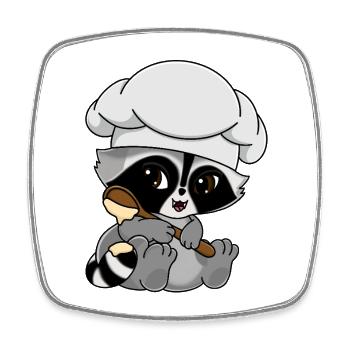 Snuggles der Waschbär als Bäcker - Viereckiger Kühlschrankmagnet - Weiß - Vorne