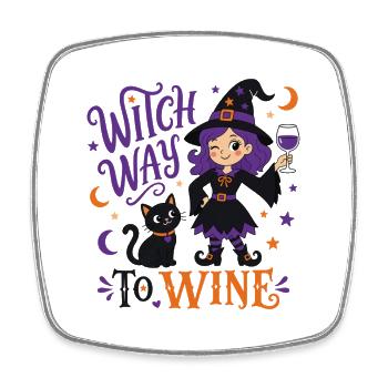 Witch Way to Wine - Hexen T-Shirt - Viereckiger Kühlschrankmagnet - Weiß - Vorne