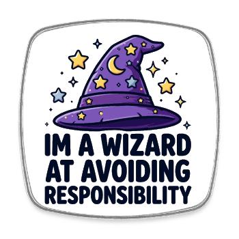 Wizard Avoiding Responsibility - Viereckiger Kühlschrankmagnet - Weiß - Vorne