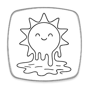 It's so hot... the sun melts to color - Square fridge magnet - white - Front