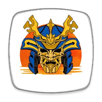 Golden Mask Samurai-Wappen - Viereckiger Kühlschrankmagnet - Weiß - Vorne