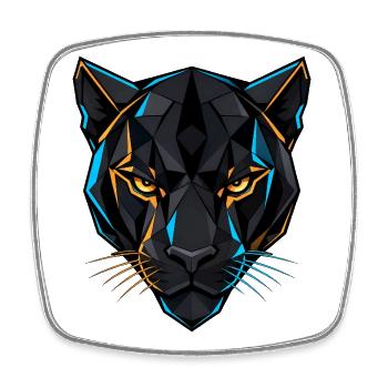 Neon Panther – Wilde Präzision - Viereckiger Kühlschrankmagnet - Weiß - Vorne
