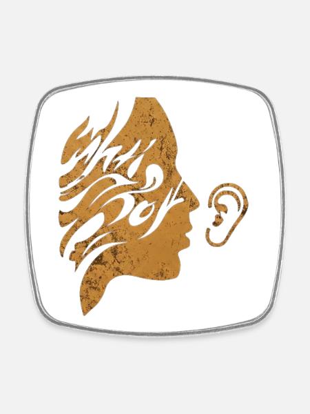 Golden Whispering Face Silhouette Minimalist Art - Square fridge magnet - white