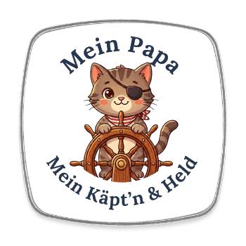 Mein Papa: Mein Käpt'n & Held - Viereckiger Kühlschrankmagnet - Weiß - Vorne