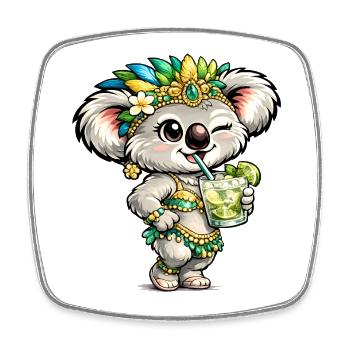 Süßer Koala mit Caipirinha Cocktail - Viereckiger Kühlschrankmagnet - Weiß - Vorne