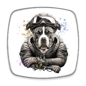 Molosse biker - 065c - Magnet carré - blanc - Devant