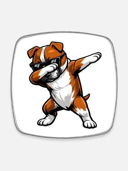 Dabbing Staffordshire Bull Terrier - Square fridge magnet - white