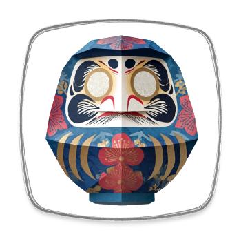Blumiger Daruma Maskendesign Daruma Origami - Viereckiger Kühlschrankmagnet - Weiß - Vorne