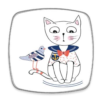 Katze und Möwe - Viereckiger Kühlschrankmagnet - Weiß - Vorne
