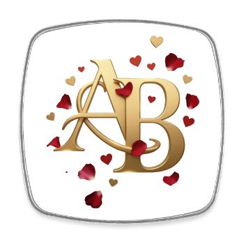 Gold AB heart logo with rose petals - Square fridge magnet - white - Front