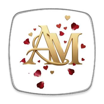 Golden AM Monogram with Rose Petals - Square fridge magnet - white - Front
