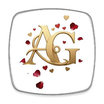 Goldenes Monogramm A&G mit Herzen - Viereckiger Kühlschrankmagnet - Weiß - Vorne