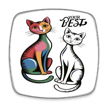 Cat Duo Pop Art - Square fridge magnet - white - Front