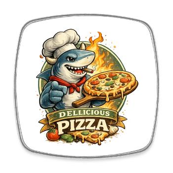 Pizzahai Kochheld - Viereckiger Kühlschrankmagnet - Weiß - Vorne