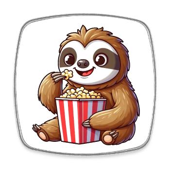 Faultier Popcorn Kino Filme Lustig Niedlich Cool - Viereckiger Kühlschrankmagnet - Weiß - Vorne