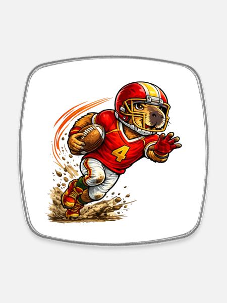 Cute Capybara Playing American Football - Square fridge magnet - white