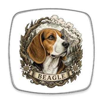 Beagle im Vintage Stil mit Berglandschaft - Viereckiger Kühlschrankmagnet - Weiß - Vorne