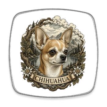 Chihuahua in vintage style with mountain landscape - Square fridge magnet - white - Front