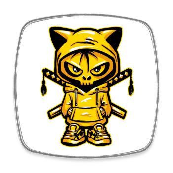 Chat Ninja du Crâne - Magnet carré - blanc - Devant