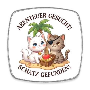 Katzen Abenteuer Schatz gesucht - Viereckiger Kühlschrankmagnet - Weiß - Vorne