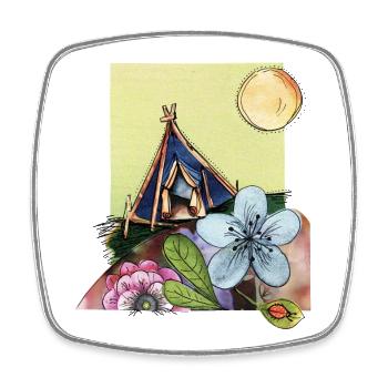 Camping in a tent - Square fridge magnet - white - Front