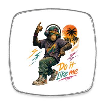 Cool Hip-Hop Monkey with Headphones – Do It Like Me - Square fridge magnet - white - Front