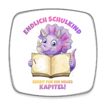 Endlich Schulkind Aquarell Dino mit Buch - lila - Viereckiger Kühlschrankmagnet - Weiß - Vorne