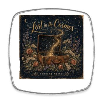 Lost in the Cosmos Vintage Poster Starry Sky - Square fridge magnet - white - Front