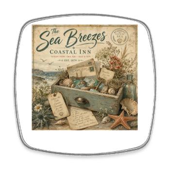 The Sea Breezes Coastal Inn Vintage Poster Decoration - Square fridge magnet - white - Front