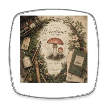 Mushroom Illustration Retro Mural Forest Decoration Poster - Square fridge magnet - white - Front