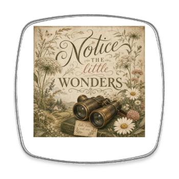 Wildflower Binoculars Retro Mural Nostalgia Decoration - Square fridge magnet - white - Front