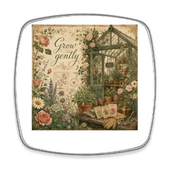 Grow Gently Vintage Poster Greenhouse Decoration Flowers - Square fridge magnet - white - Front
