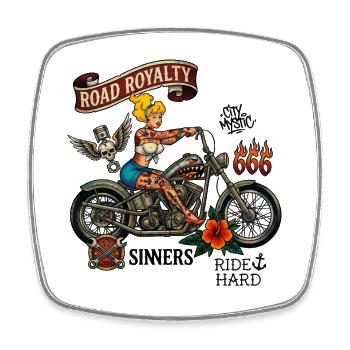 Road Royalty Biker Pin Up Motorcycle Tattoo Art - Square fridge magnet - white - Front