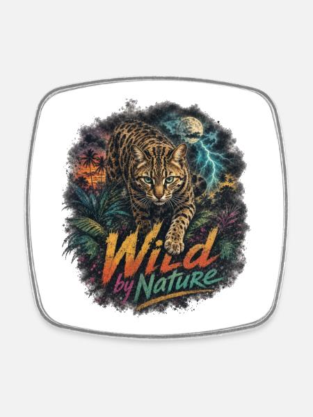 Tropical Bengal Cat with Lightning - Square fridge magnet - white