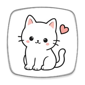 Cute White Kawaii Cat With Heart - Square fridge magnet - white - Front