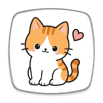 Cute Kawaii Kitten With Pink Heart - Square fridge magnet - white - Front