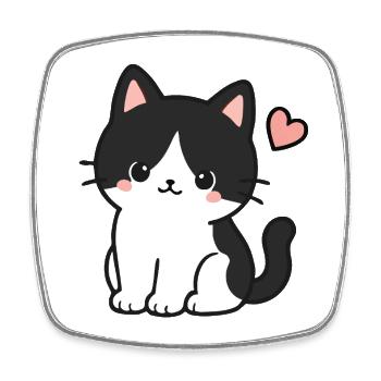 Chat noir mignon avec le cœur - Magnet carré - blanc - Devant